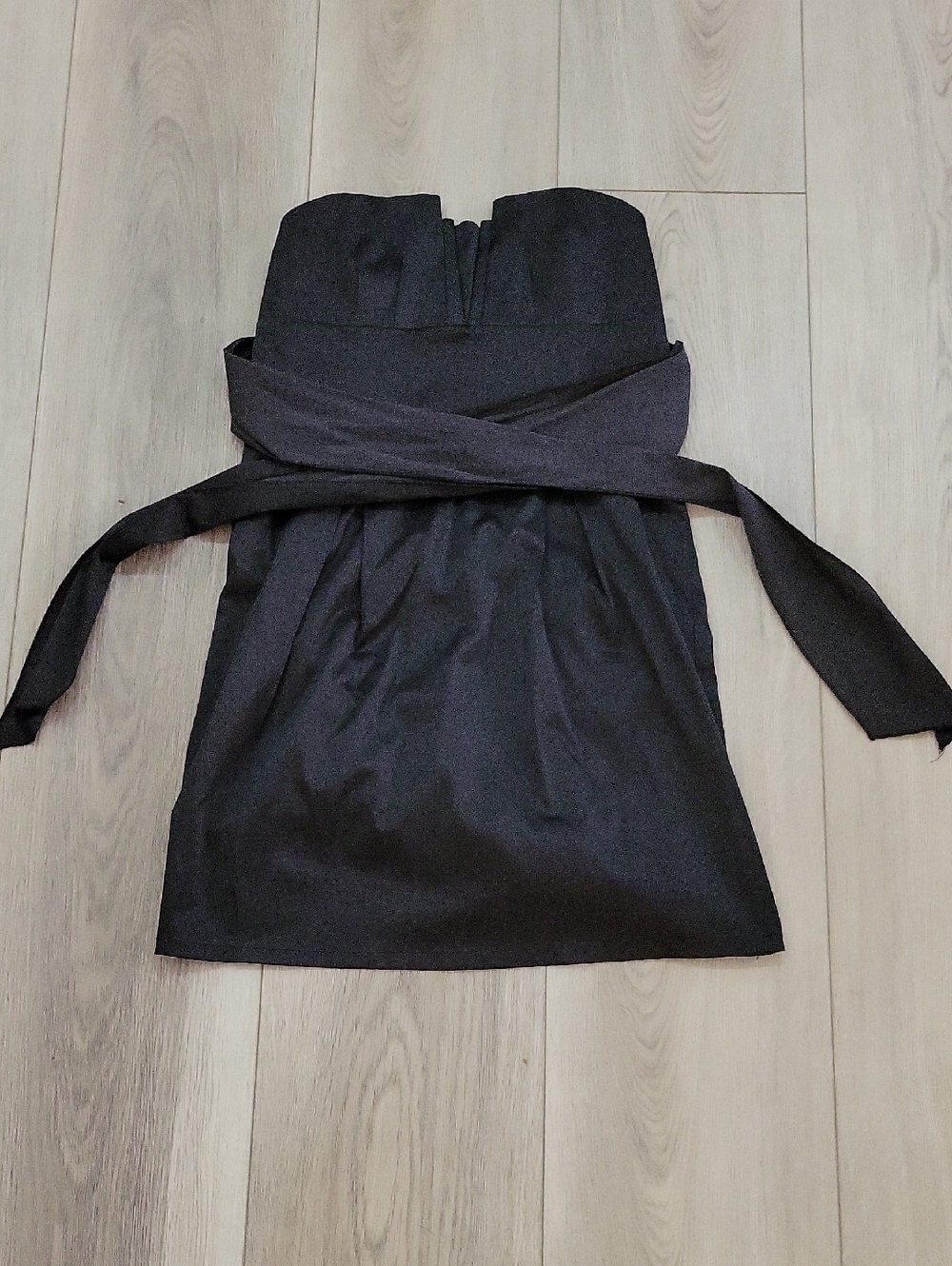 Mind Code Strapless Black Cocktail Dress with Waist Sash